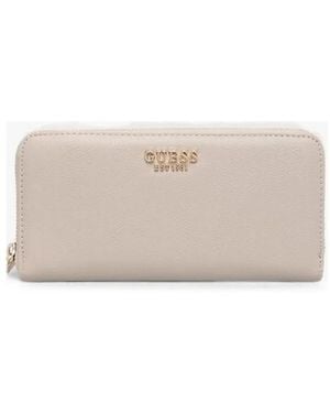 Guess Portefeuille Zippé Amorette À Plaque Logo - Natural