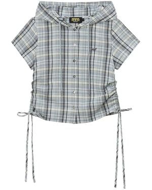 Mini Cream Hooded Check Shirt - Blue