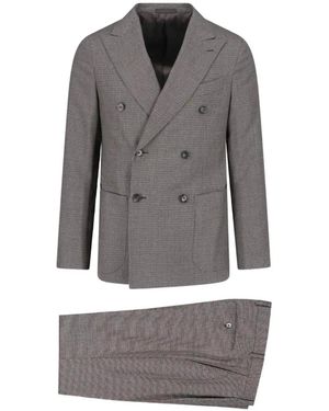 Caruso Houndstooth Double-Breasted Suit - Grey