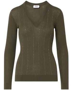 Liu Jo Wool Sweater With V-Neck - Green