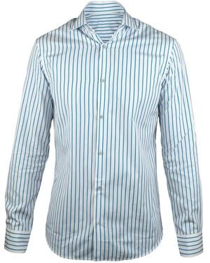 Moorer Striped Buttoned Shirt - Blue