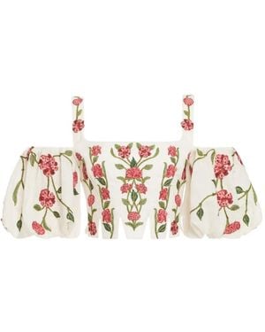 Agua Bendita Epoca Quebrada Embroidered Top - White