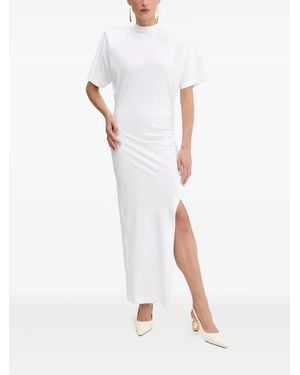 Pinko Shoulder-Padded Side-Split Maxi Dress - White
