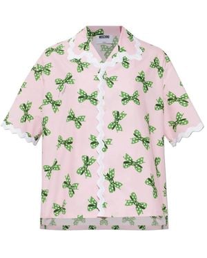 Moschino Bow-Print Short-Sleeve Shirt - White