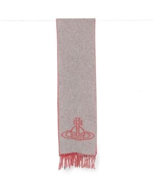 Vivienne Westwood Orb-Intarsia Fringed Scarf - Grey