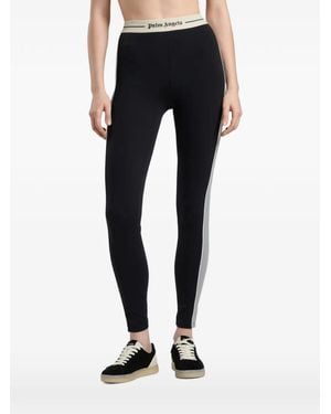Palm Angels Logo-Waistband Side-Stripe Leggings - Blue