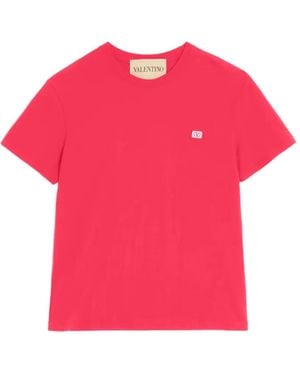 Valentino Garavani Cotton T-Shirt With Vlogo Patch - Pink