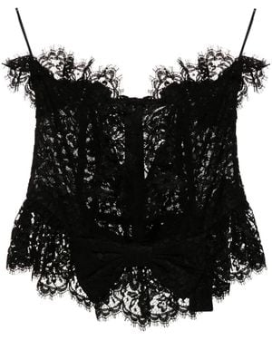 Alessandra Rich Bow-Detail Lace Bustier Top - Black