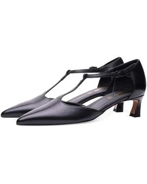Poche Paris T-Strap Buckle Pumps - Black