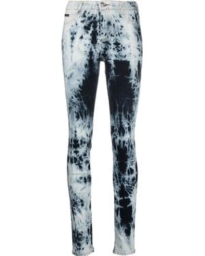 Philipp Plein High-Waisted Acid-Wash Jeggings - Blue