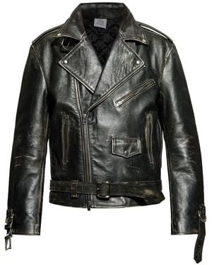 Vetements Burnished-Leather Jacket - Black