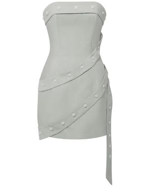 Stolen Stores Button-Embellished Wrap-Style Mini Dress - Grey