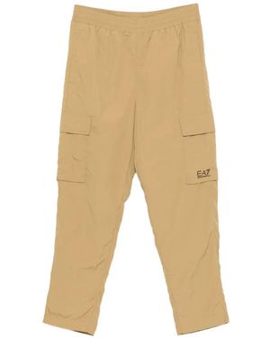 EA7 Logo-Print Cargo Pants - Natural