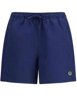 Fred Perry Logo-Embroidered Drawstring Swim Shorts - Blue