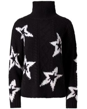 Perfect Moment Wool Cable Star Turtleneck Sweater - Black