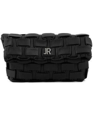 John Richmond Woven-Effect Foldover Clutch Bag - Black
