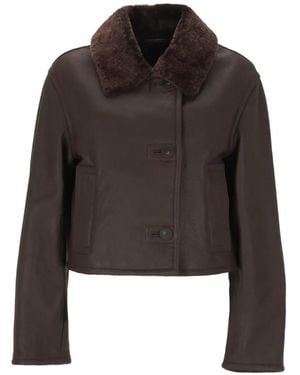 JOSEPH Liri Shearling-Collar Leather Jacket - Brown