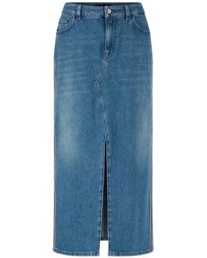 Marc Cain Front-Slit Logo-Patch Midi Skirt - Blue