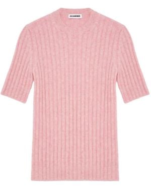 Jil Sander Ribbed-Knit Short-Sleeve Sweater - Pink