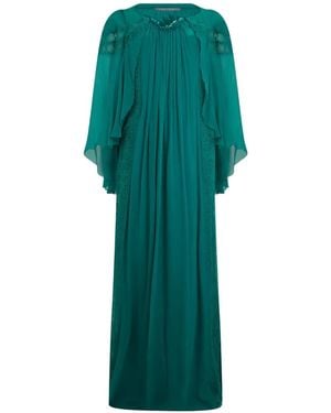 Alberta Ferretti Lace-Trim Pleated Maxi Dress - Green