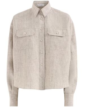 Brunello Cucinelli Camiseta Con Apliques Monile Y Bolsillo En El Pecho - Blanco