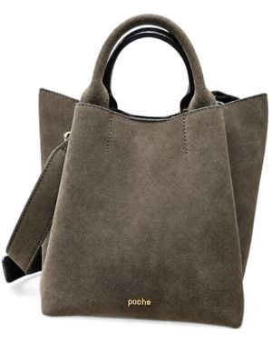 Poche Paris Torba Suede Logo-Lettering Tote Bag - Brown