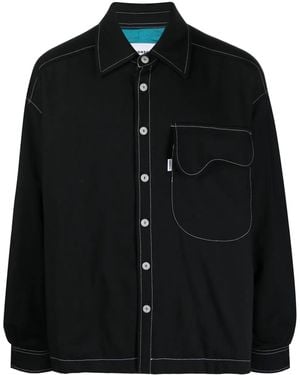Bonsai Logo-Patch Contrast-Stitching Shirt - Black