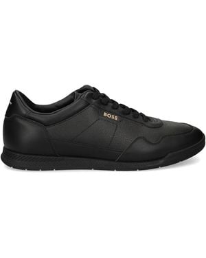 BOSS Faux-Leather Trainers With-Tone Branding - Black