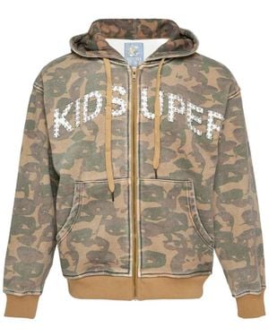 Kidsuper Hoodie À Ornements Et Motif Face Camo - Grey