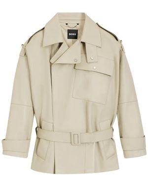 BOSS Relaxed-Fit Short-Length Trench Coat - Natural