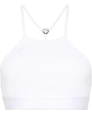 Gucci Logo-Plaque Jersey Crop Top - White