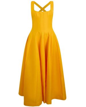 Philosophy Di Lorenzo Serafini Pleated Crossover-Strap Midi Dress - Yellow