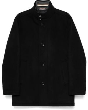 BOSS Virgin Wool-Cashmere Blend Textured Coat - Black