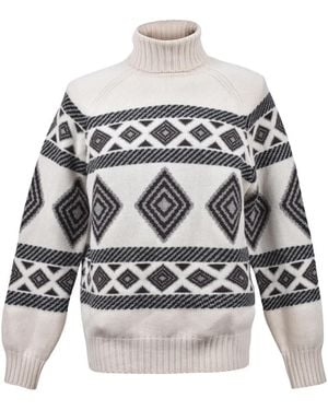 Brunello Cucinelli Patterned Turtleneck Jumper - White