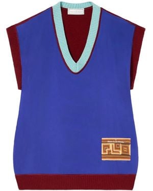 Pierre Louis Mascia V-Neck Patch Vest - Blue