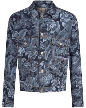 Etro Floral-Jacquard Denim Jacket - Blue