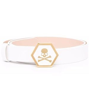 Philipp Plein Skull-Motif Leather Belt - White