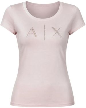ARMANI EXCHANGE Logo-Embellished T-Shirt - Pink