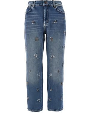 Weekend by Maxmara Embellished Cotton Cropped Pants - Blue