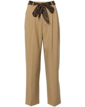 Saint Laurent High Waisted Animal Print Scarf Straight-leg Pants - Natural