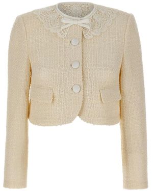 Self-Portrait Lace-Collar Bouclé Jacket - White