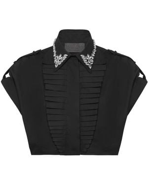 Philipp Plein Volant Cropped Shirt Ss Strass - Black