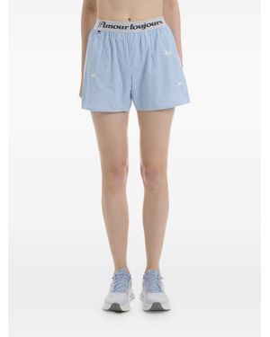 Carne Bollente Stripe-Pattern Embroidered Shorts - Blue