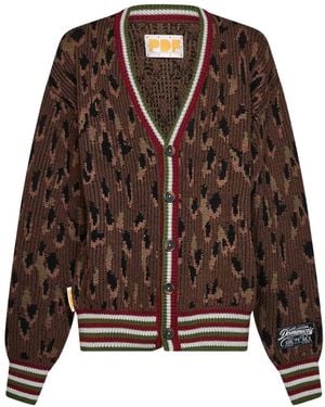 PDF Jacquard Animalier-Pattern Cardigan - Brown