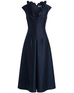 Alberta Ferretti Vestido Midi Con Cuello En V Y Volantes - Azul