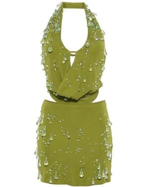 Cult Gaia Issey Bead-Embellished Halterneck Mini Dress - Green