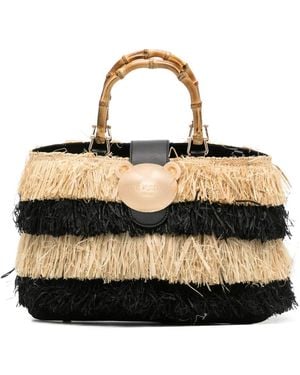 RUE MADAM PARIS Riad Fringed Striped Tote Bag - Black