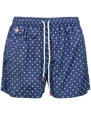 Kiton Polka-Dot Drawstring Swim Shorts - Blue
