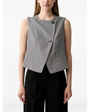 DKNY Houndstooth-Pattern Wrap-Style Top - Grey