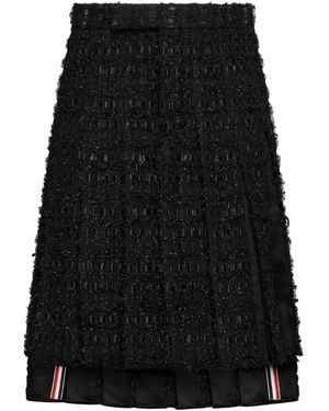 Thom Browne Stain Ribon Tweed Frayed Pleated Skirt - Black